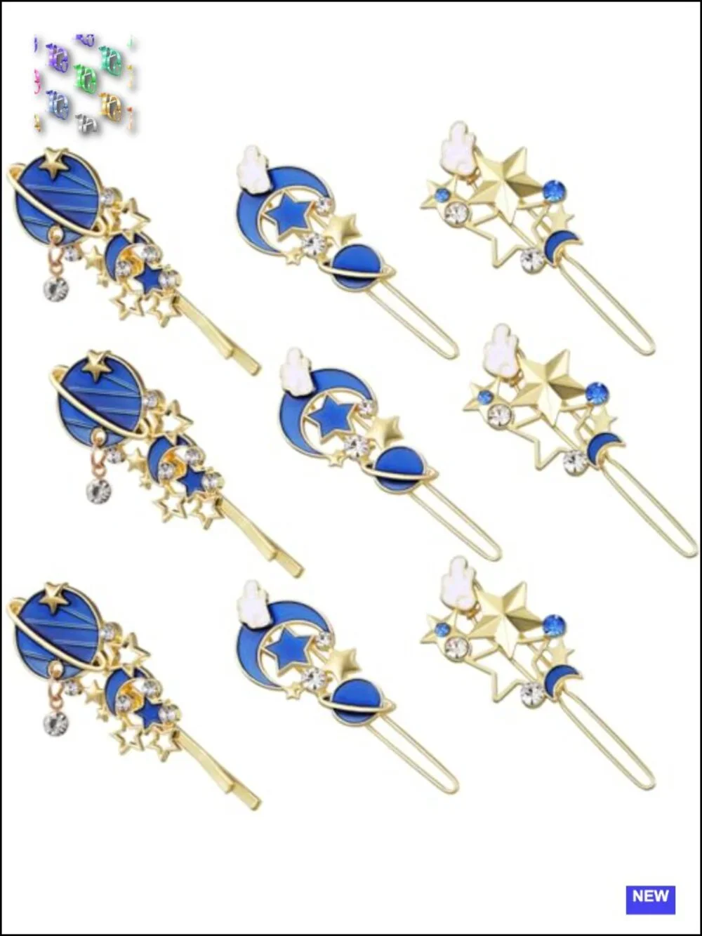 Moon Star Rhinestone Hair Clips Set - Pearl Barrettes Side Clips